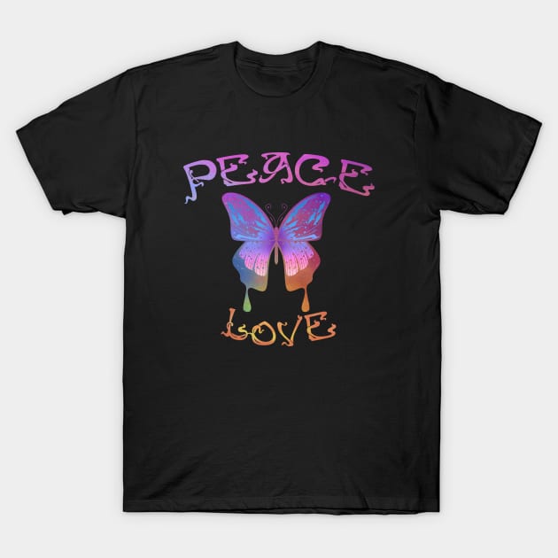 Peace And Love Psychedelic Star Butterfly T-Shirt by LittleBunnySunshine